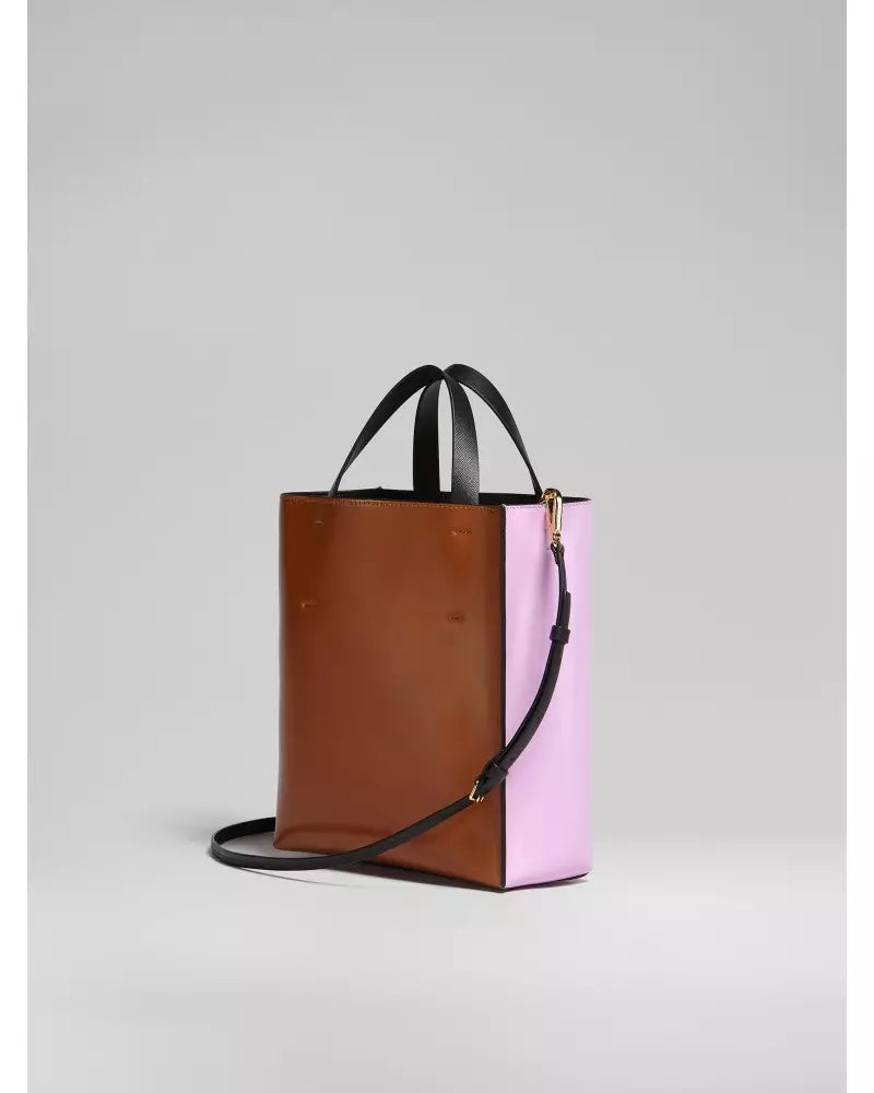 Marni Mini borsa MUSEO SOFT in pelle rosa e marrone