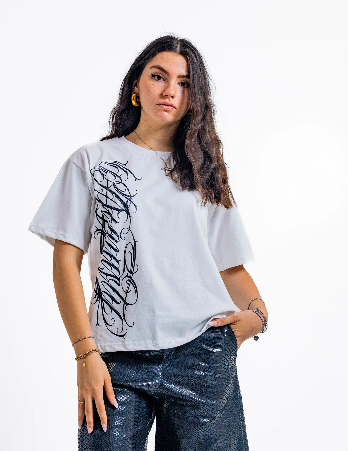 Dynasty Crystal Script Tee White