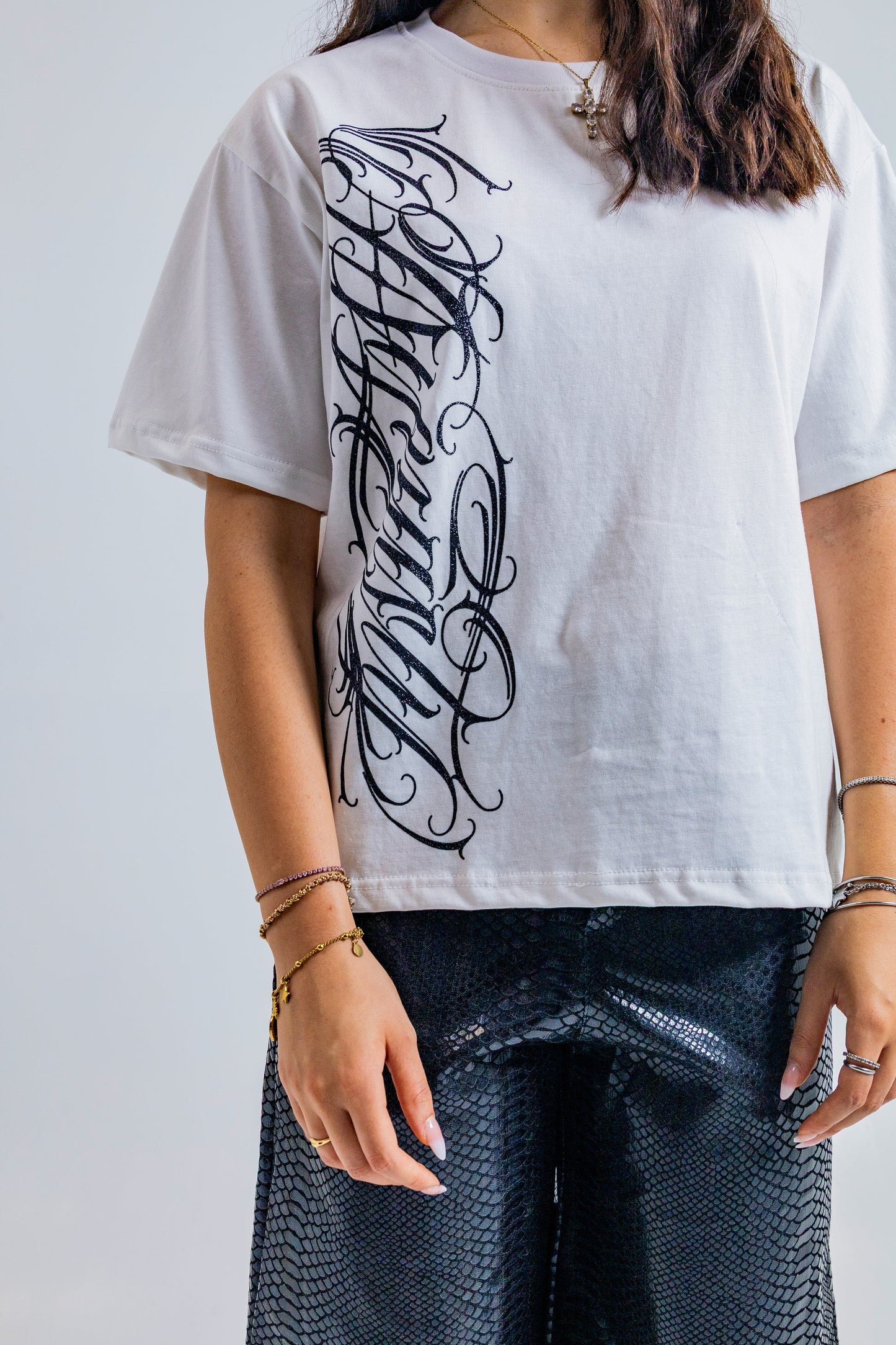 Dynasty Crystal Script Tee White