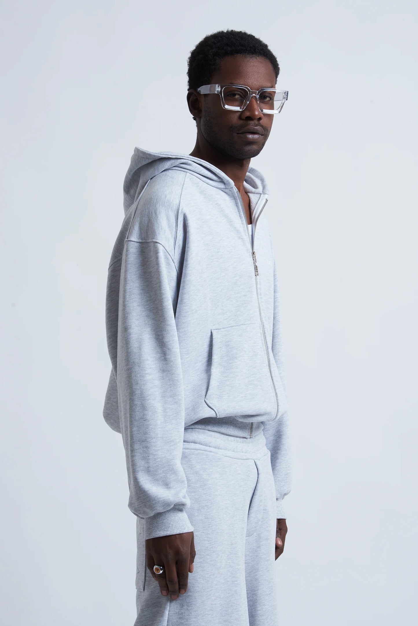Hoodie Basic Full Zip Grey