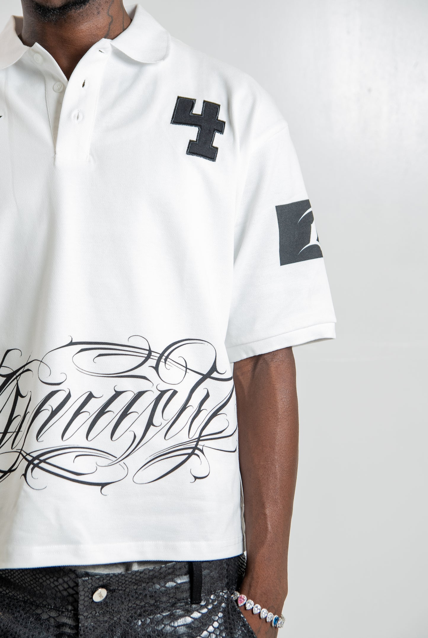 Dynasty White Script Polo