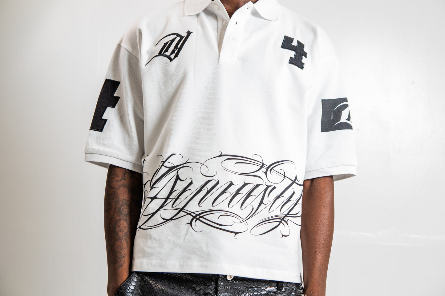 Dynasty White Script Polo