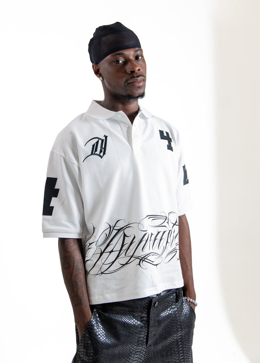 Dynasty White Script Polo