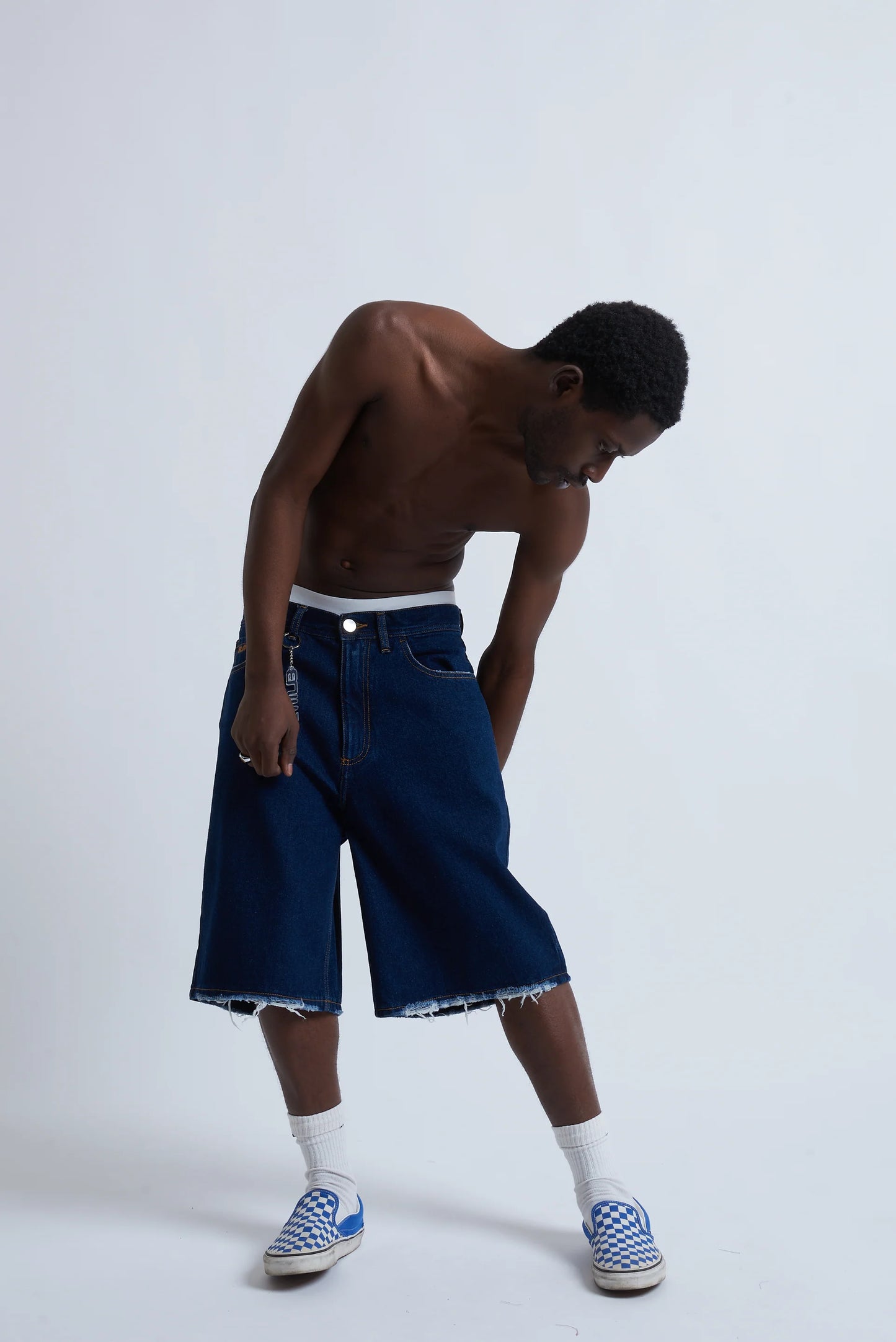 Jorts Baggy Dark Blue Fray