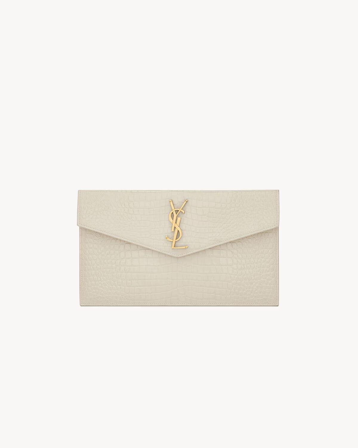 YSL Pochette Uptown Shiny Embossed Crocodile Leather