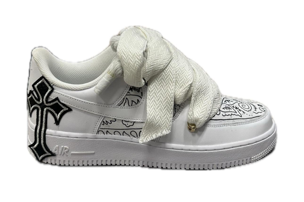 Nike Air Force 1 Double Rope Laces Custom Bandana White