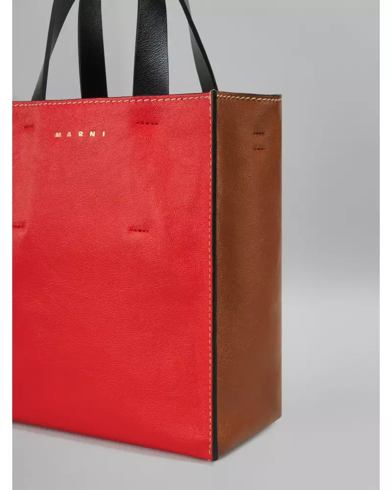 Marni Mini borsa MUSEO SOFT in pelle rossa e marrone